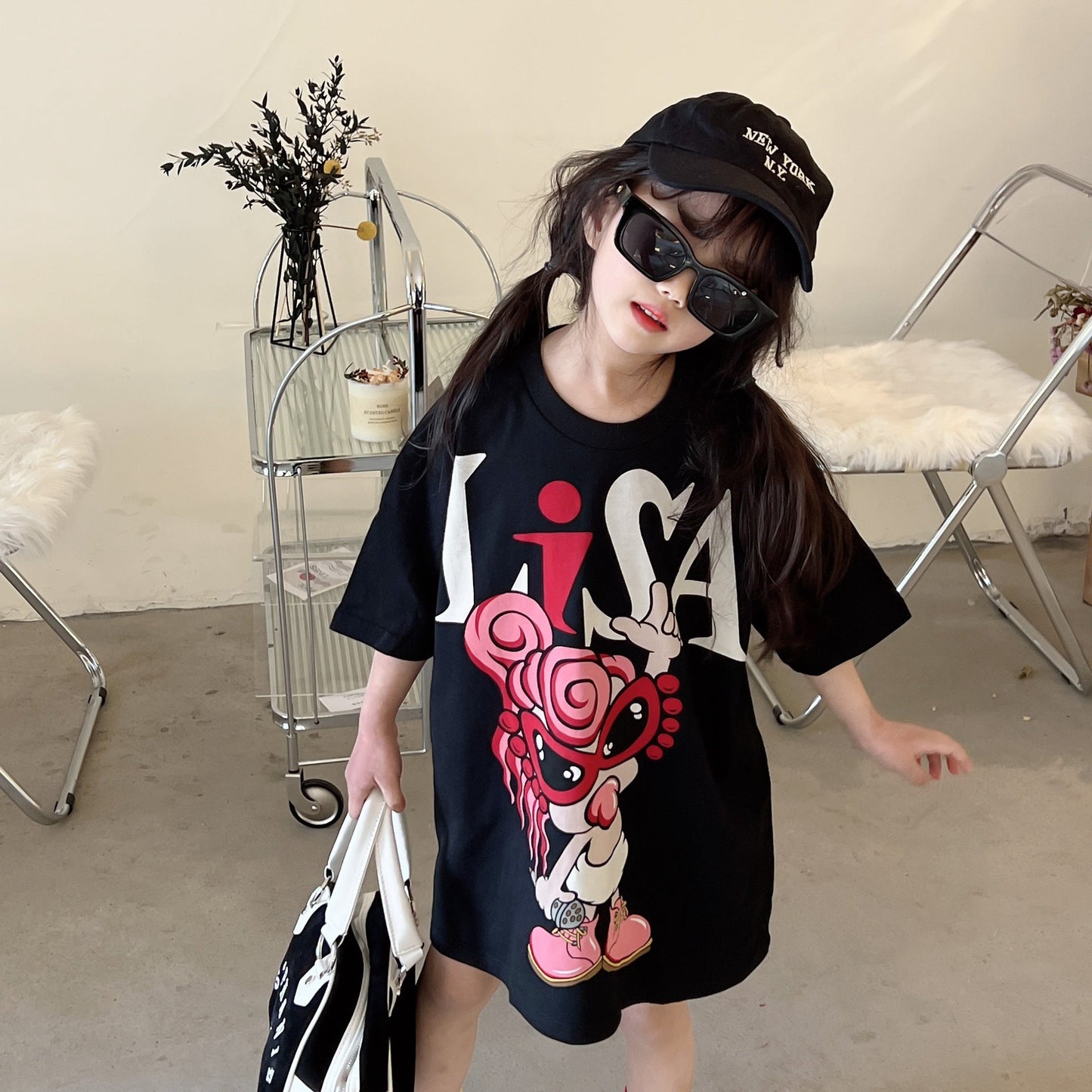 Ladyshome ビッグTシャツ 2色展開(90cm-140cm/M) 050406