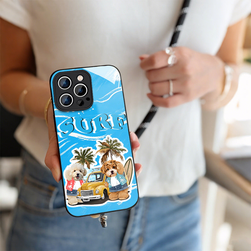 Ladyshome ガラス?チェーンショルダー付きiPhoneケース 夏のサーフィン 2頭デザイン 0515-1-1