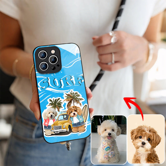 Ladyshome ガラス?チェーンショルダー付きiPhoneケース 夏のサーフィン 2頭デザイン 0515-1-1