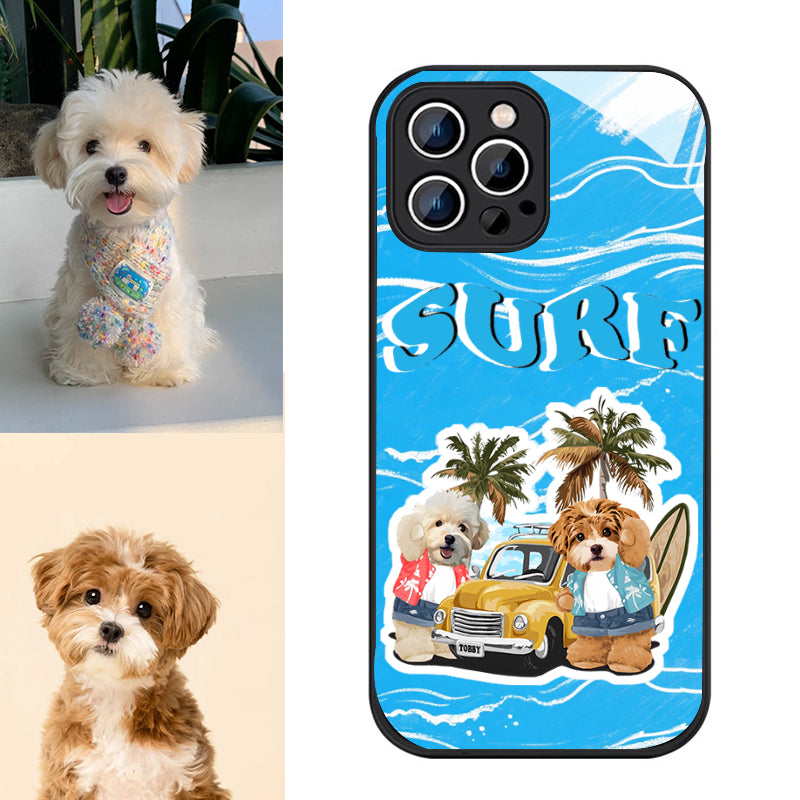 Ladyshome   ガラス?チェーンショルダー付きiPhoneケース  夏のサーフィン  2頭デザイン   0515-1-1