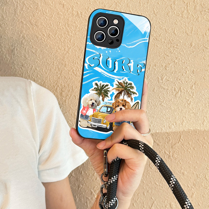 Ladyshome   ガラス?チェーンショルダー付きiPhoneケース  夏のサーフィン  2頭デザイン   0515-1-1