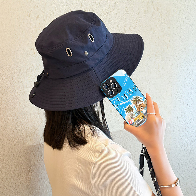 Ladyshome   ガラス?チェーンショルダー付きiPhoneケース  夏のサーフィン  2頭デザイン   0515-1-1