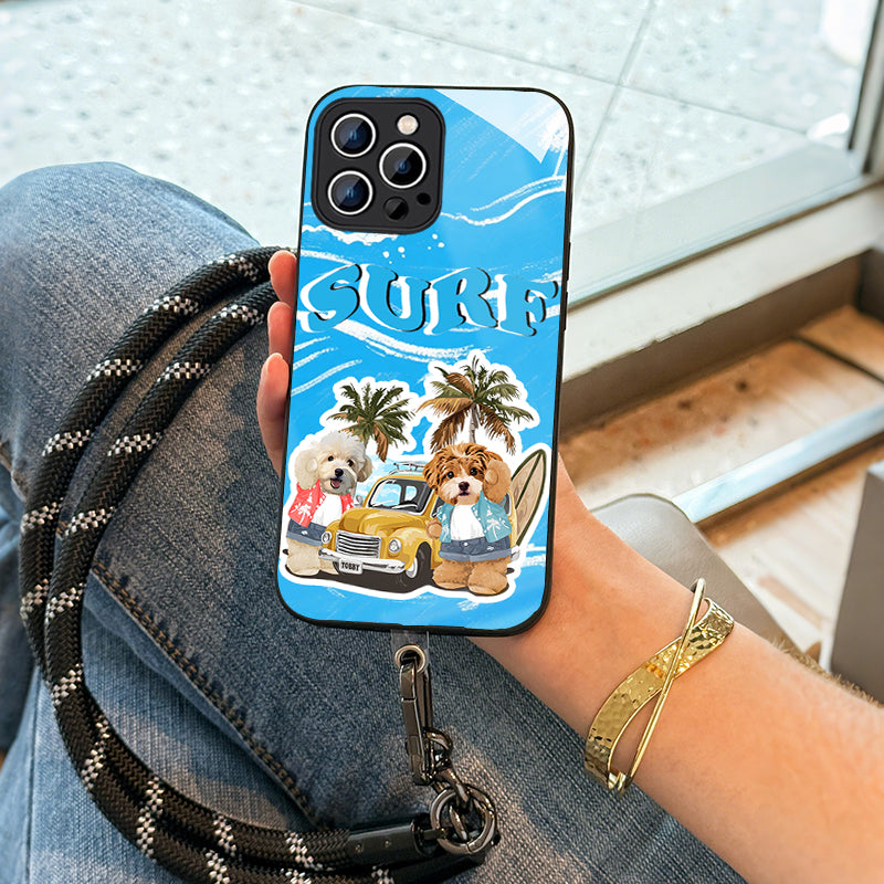 Ladyshome   ガラス?チェーンショルダー付きiPhoneケース  夏のサーフィン  2頭デザイン   0515-1-1